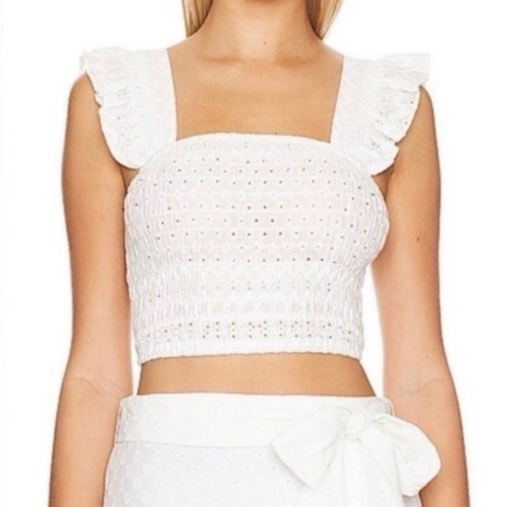 MISA Los Angeles 100% Cotton White Eyelet Cropped Top Size Large NWT